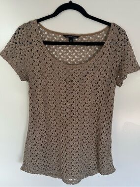 Banana Republic Taupe Knit/Crochet Top with Built-in Camisole